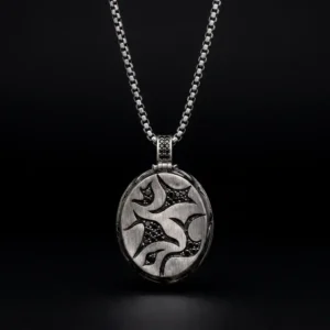 hasanirtempart1 (1) Tribal Motifli ve Siyah Taşlı Oval Plaka Gümüş Kolye Modeli