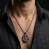 hasanirtempart1 (3) Tribal Motifli ve Siyah Taşlı Oval Plaka Gümüş Kolye Modeli