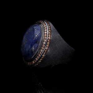 1 (13) Lapis Taşlı Zirkon Detaylı Oval Tasarım Gümüş Erkek Yüzük Modeli