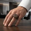 Şampanya Taşlı Oval Mikro Mıhlama Gümüş Erkek Yüzük Modeli