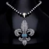kol81 Fleur de Lis Sembolü Pave Taşlı Gümüş Erkek Kolye Modeli