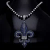 kol840 Fleur de Lis Sembolü Pave Kolye Zincir 3 mm 65 cm Lacivert Erkek Kolye Modeli