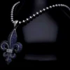 kol841 Fleur de Lis Sembolü Pave Kolye Zincir 3 mm 65 cm Lacivert Erkek Kolye Modeli
