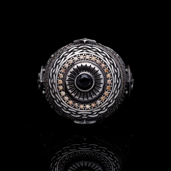 yuz750 Fleur de Lis Detaylı Yuvarlak Tasarım Gümüş Erkek Yüzük Modeli