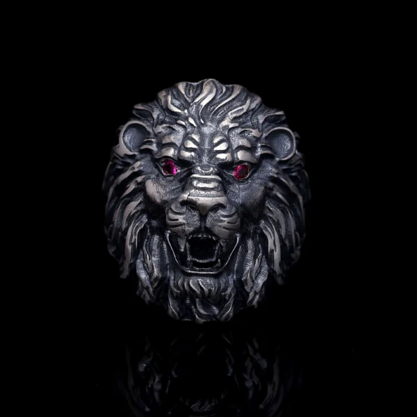 yuz771 3 Boyutlu Aslan Figürlü Gümüş Erkek Yüzük Modeli