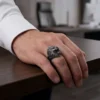 yuz772 3 Boyutlu Aslan Figürlü Gümüş Erkek Yüzük Modeli